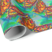 FARBFLIEGEN IN ROT, GOLD GELB, BLAU GESCHENKPAPIER (Rolleneckpunkt)