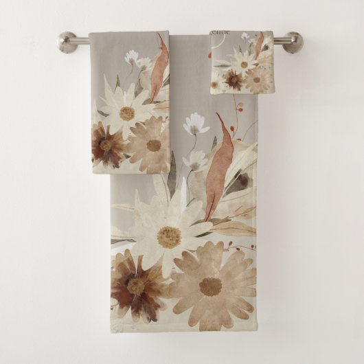 Farbflora-Monogramm für Herbstfarben Personalisier Badhandtuch Set (Insitu)