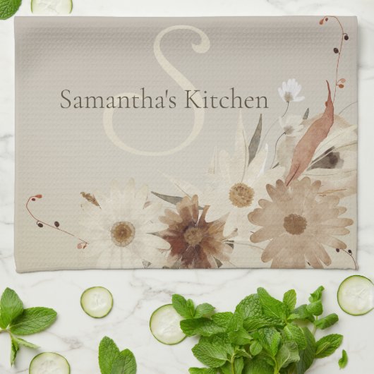 Farbflora-Monogramm für Herbstfarben Personalisier Geschirrtuch (Gefaltet)