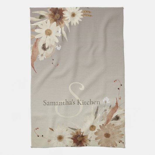 Farbflora-Monogramm für Herbstfarben Personalisier Geschirrtuch (Vertikal)