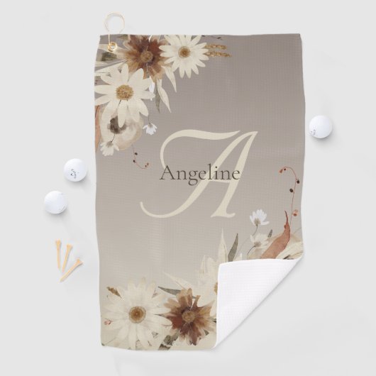 Farbflora-Monogramm für Herbstfarben Personalisier Golfhandtuch (Insitu)