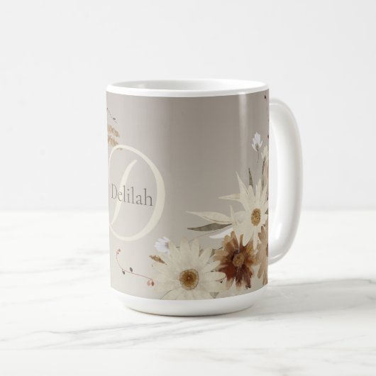 Farbflora-Monogramm für Herbstfarben Personalisier Kaffeetasse (VorderseiteRechts)