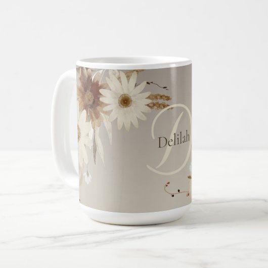 Farbflora-Monogramm für Herbstfarben Personalisier Kaffeetasse (Vorderseite Links)