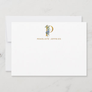 Farbflora Monogramm Gold Letter P Note Card Mitteilungskarte