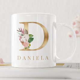Farbfloral und Goldbrief D Monogramm Kaffeetasse