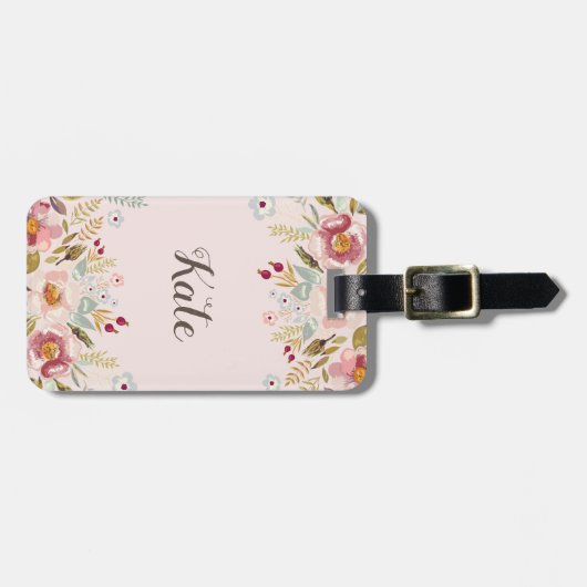 Farbflorale, benutzerdefinierte Monogramm-Gepäckma Gepäckanhänger (Vorderseite horizontal)