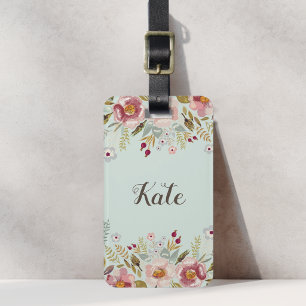 Farbflorale, benutzerdefinierte Monogramm-Gepäckma Gepäckanhänger