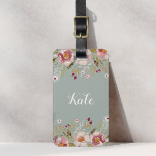 Farbflorale, benutzerdefinierte Monogramm-Gepäckma Gepäckanhänger