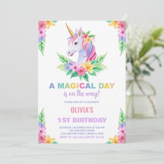 Farbflorale Einladung zum Geburtstag (Stehend Vorderseite)