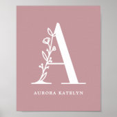 Farbflorale Monogramm Letter A Name-Kinderzimmer Poster (Vorne)