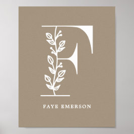 Farbflorale Monogramm Letter F Name Kinderzimmer Poster