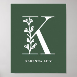 Farbflorale Monogramm Letter K Name Kinderzimmer Poster