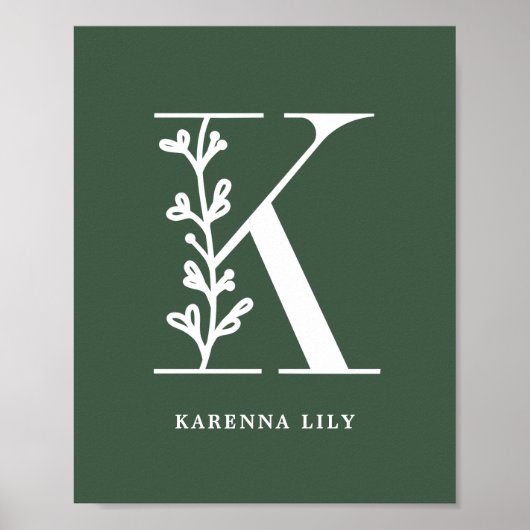 Farbflorale Monogramm Letter K Name Kinderzimmer Poster (Vorne)