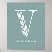 Farbflorale Monogramm Letter V Name Kinderzimmer Poster (Vorne)