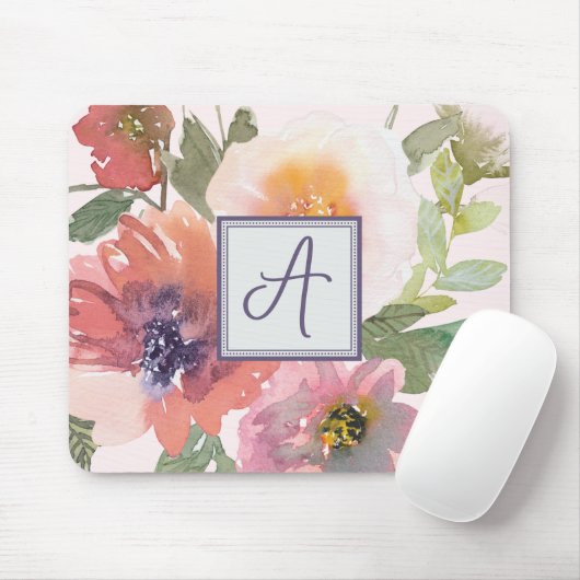Farbflorale Monogramm-Mousepad-Vorlage Mousepad (Mit Mouse)