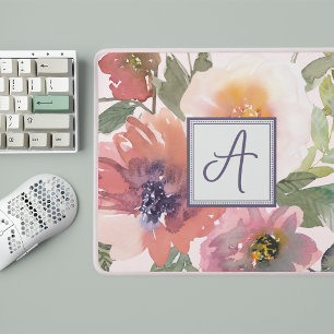 Farbflorale Monogramm-Mousepad-Vorlage Mousepad