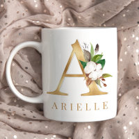 Farbflorale und goldene Buchstaben A Monogramm