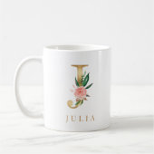 Farbflorale und goldene Buchstaben J Monogramm Kaffeetasse (Links)