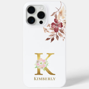Farbflorale und goldene Buchstaben K Monogramm Case-Mate iPhone Hülle