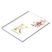 Farbflorale und goldene Buchstaben K Monogramm Notizblock (Linke Seite)