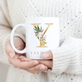 Farbflorale und goldene Buchstaben Y Monogramm Kaffeetasse