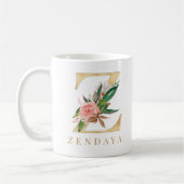 Farbflorale und goldene Buchstaben Z Monogramm Kaffeetasse (Links)
