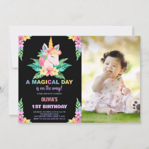 Farbflorale Unicorn zum Geburtstag Einladungen Fot