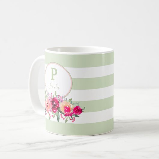 Farbflorenmonogramm mit heiß rosa Farbe auf dem Mi Kaffeetasse (Vorderseite Links)
