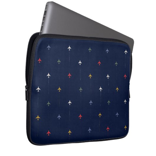 Farbflugzeuge dunkelblaue Muster Laptopschutzhülle (Vorne Rechts)