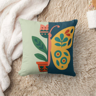 Farbfrohe Blumen- und Schmetterlings-Grafikdesign  Kissen