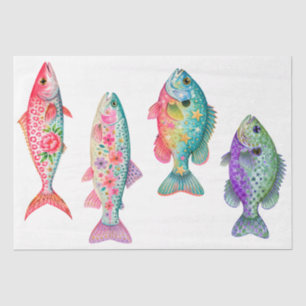 Farbfrohe Whimsical Watercolor Florale Fische Seidenpapier