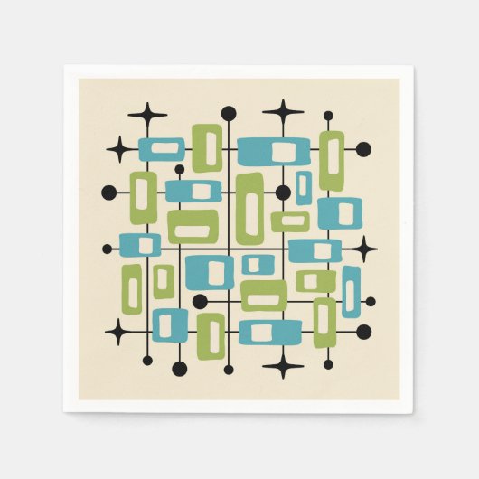 Farbfroher Retro-Mittelmoderne-Atom-Abstrakt Serviette (Vorderseite)