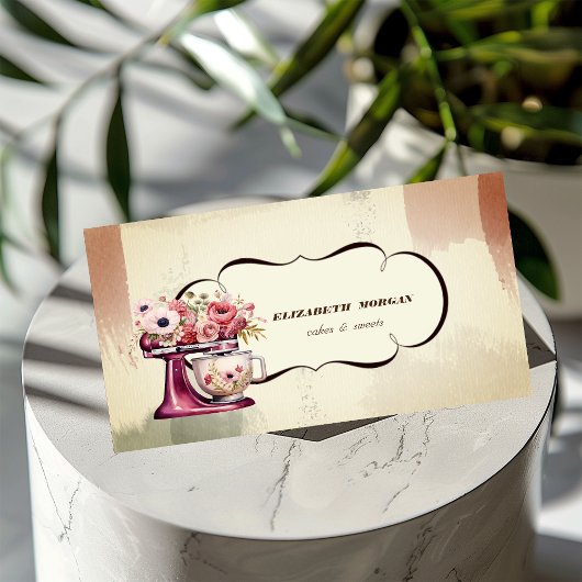 Farbgebäck Konditorei Floral Red Retro Mixer Visitenkarte