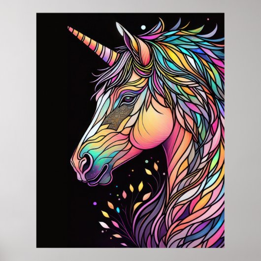 Farbgebettetes Glas Einhorn Gloria Farbe II Poster (Vorne)
