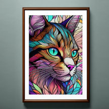 Farbgefestigtes Glas Katze 2:3 Poster