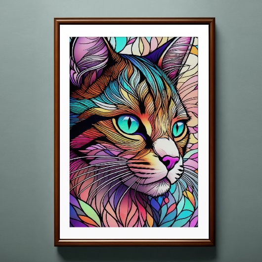 Farbgefestigtes Glas Katze 2:3 Poster