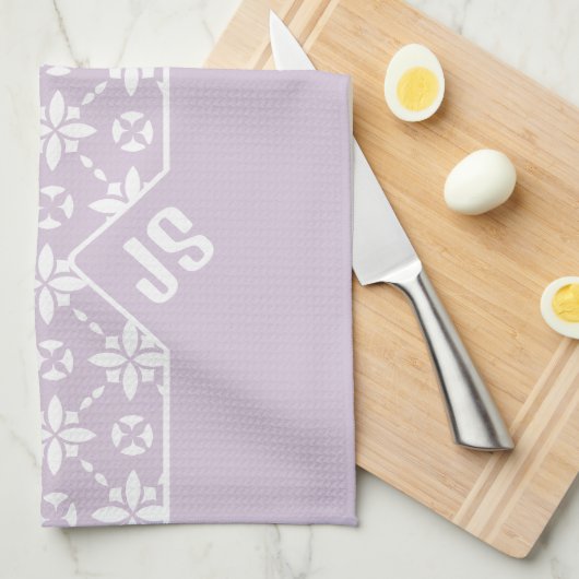 Farbgeflechtetes Muster auf rosa Blume Monogramm Geschirrtuch (Viertel Falte)