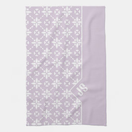 Farbgeflechtetes Muster auf rosa Blume Monogramm Geschirrtuch