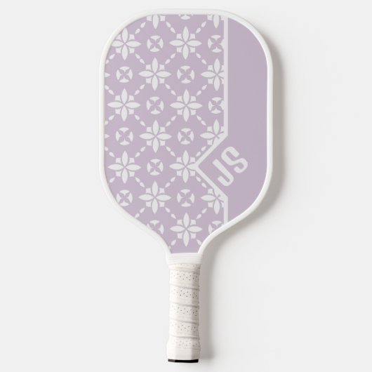 Farbgeflechtetes Muster auf rosa Blume Monogramm Pickleball Schläger (Rückseite)
