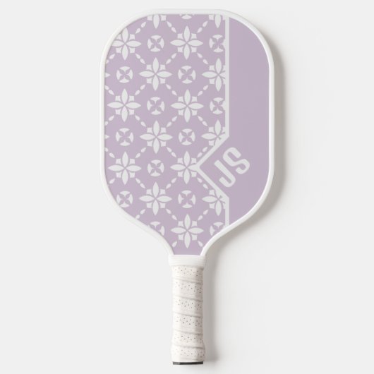 Farbgeflechtetes Muster auf rosa Blume Monogramm Pickleball Schläger (Vorderseite)