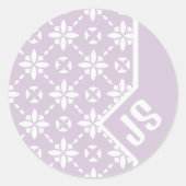 Farbgeflechtetes Muster auf rosa Blume Monogramm Runder Aufkleber (Vorderseite)