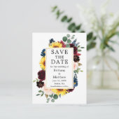 Farbgemische Blütengoldrahmen Save the Date Postkarte (Stehend Vorderseite)
