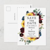 Farbgemische Blütengoldrahmen Save the Date Postkarte (Vorne/Hinten)