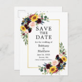 Farbgemische Blütengoldrahmen Save the Date Postkarte (Vorne/Hinten)