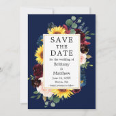 Farbgemisches Foto mit Flora Back Gold Blau Save The Date (Vorderseite)