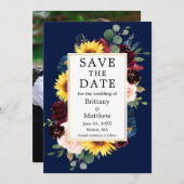 Farbgemisches Foto mit Flora Back Gold Blau Save The Date (Vorne/Hinten)