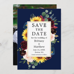 Farbgemisches Foto mit Flora Back Gold Blau Save The Date