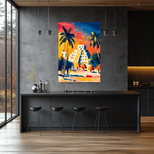 Farbgewaltige fauvistische Chichen-Itza-Pyramiden- Poster