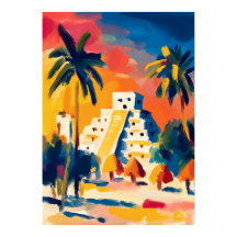 Farbgewaltige fauvistische Chichen-Itza-Pyramiden-