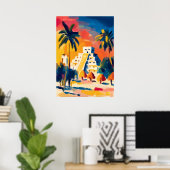 Farbgewaltige fauvistische Chichen-Itza-Pyramiden- Poster (Heimbüro)
